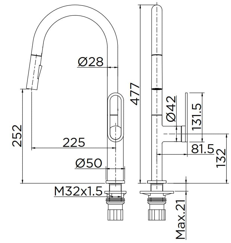 Bản vẽ kỹ thuật vòi chậu rửa 1 lỗ nóng lạnh thân cao Karat EF-05-927-55