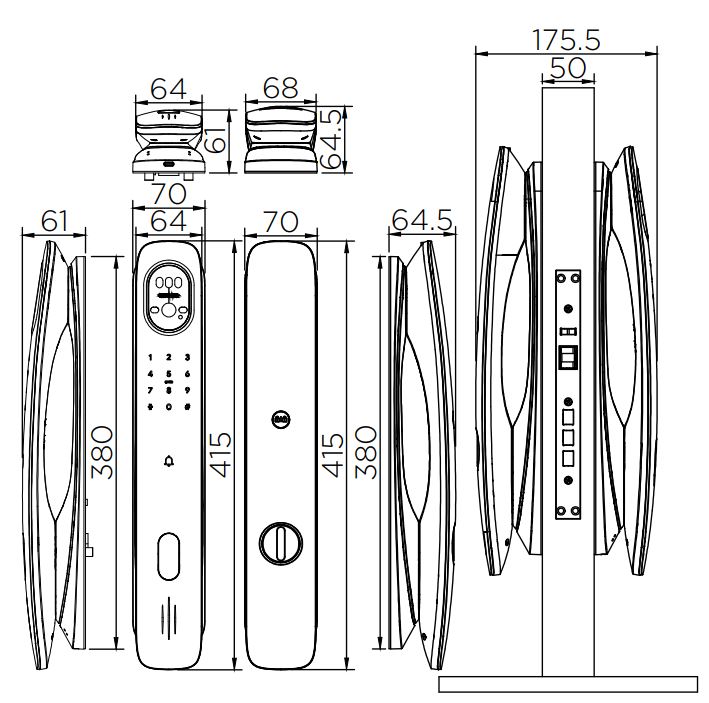 Bản vẽ kỹ thuật khóa cửa thông minh có chức năng quét khuôn mặt Karat EAE-02-512F-55
