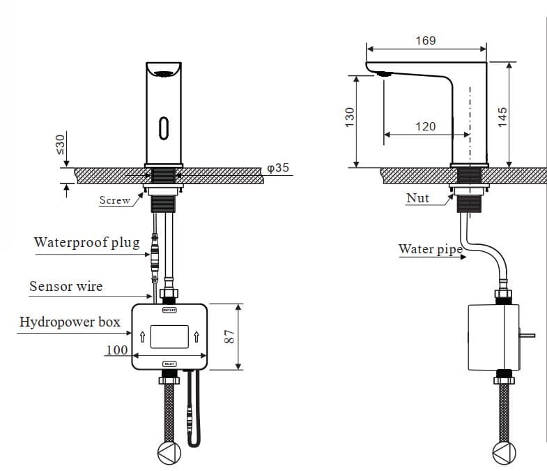 Bản vẽ kỹ thuật vòi chậu rửa tự động Karat EF-03-018-50