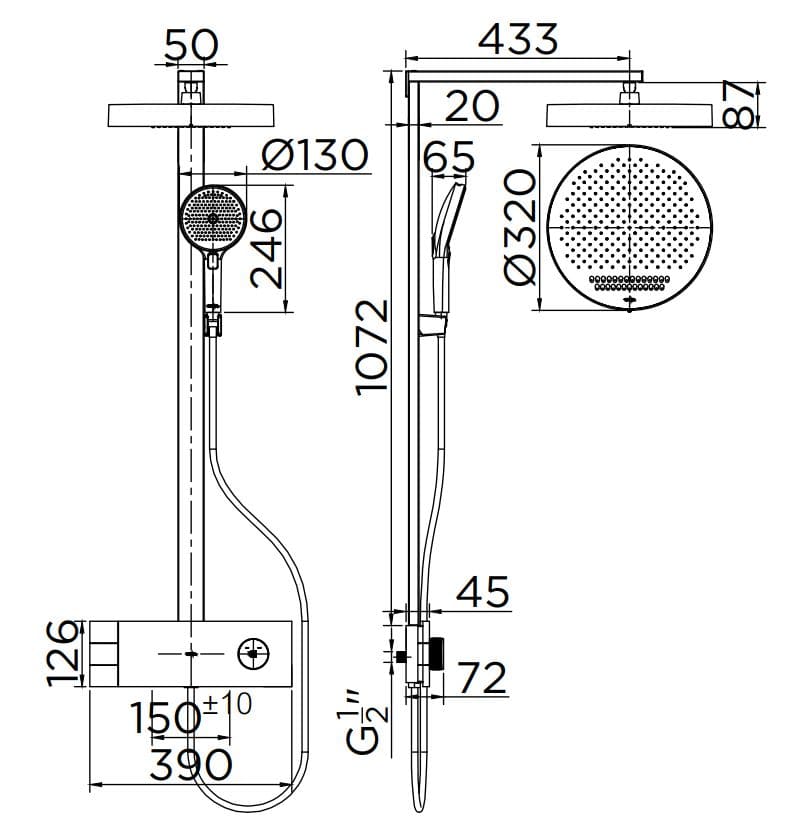 Bản vẽ kỹ thuật sen Tắm Cây Đứng KARAT ERS-001-623-50