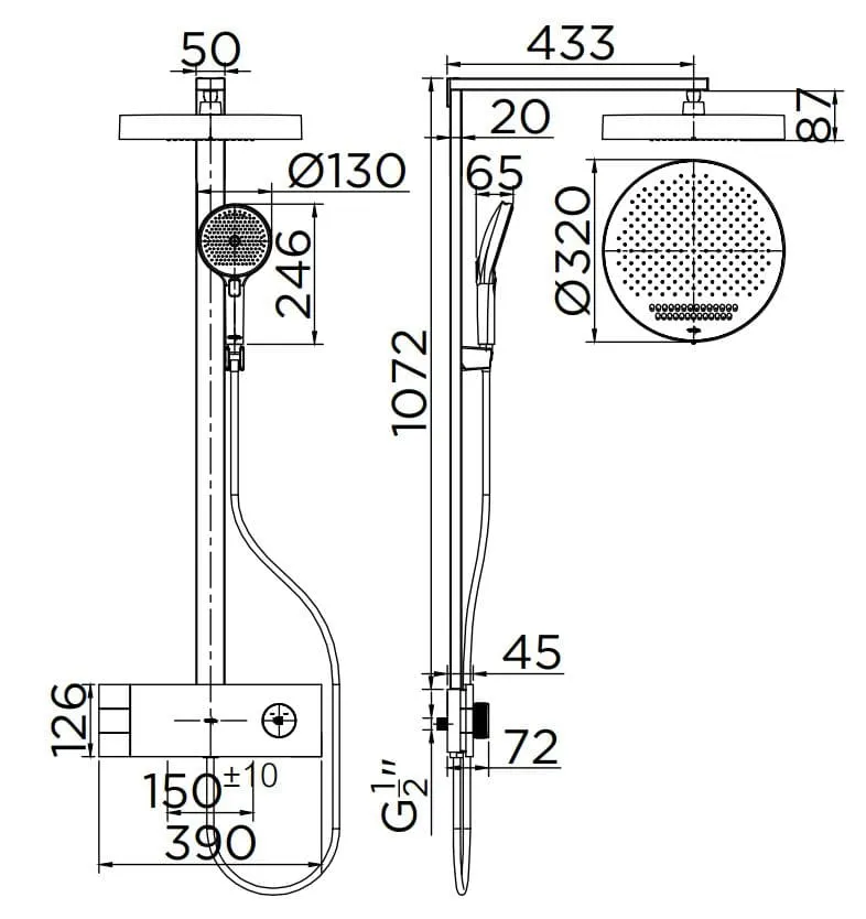 Bản vẽ kỹ thuật sen Tắm Cây Đứng KARAT ERS-001-623-50