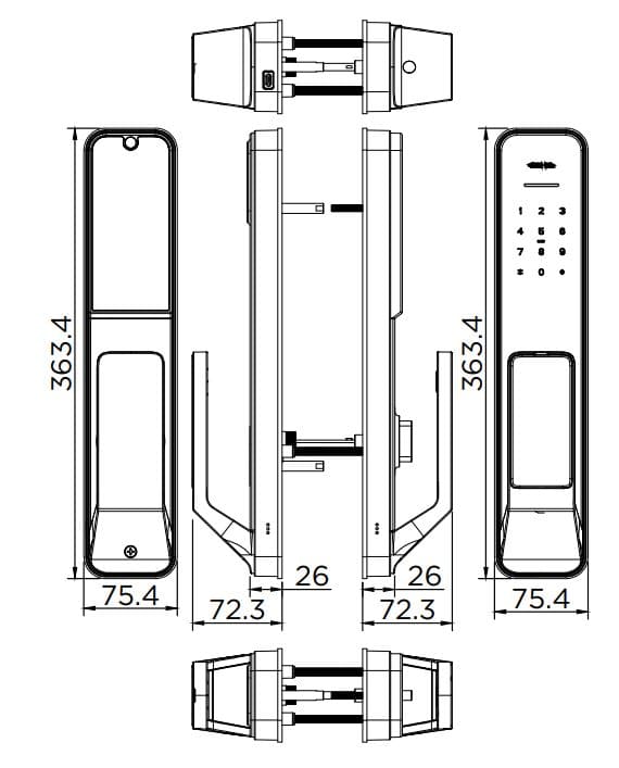 Bản vẽ kỹ thuật Khóa cửa điện tử với hệ thống TUYA Karat EAE-03-512-55