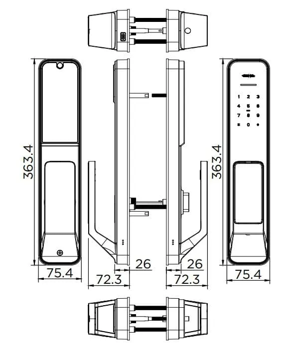 Bản vẽ kỹ thuật Khóa cửa điện tử với hệ thống TUYA Karat EAE-03-512-55