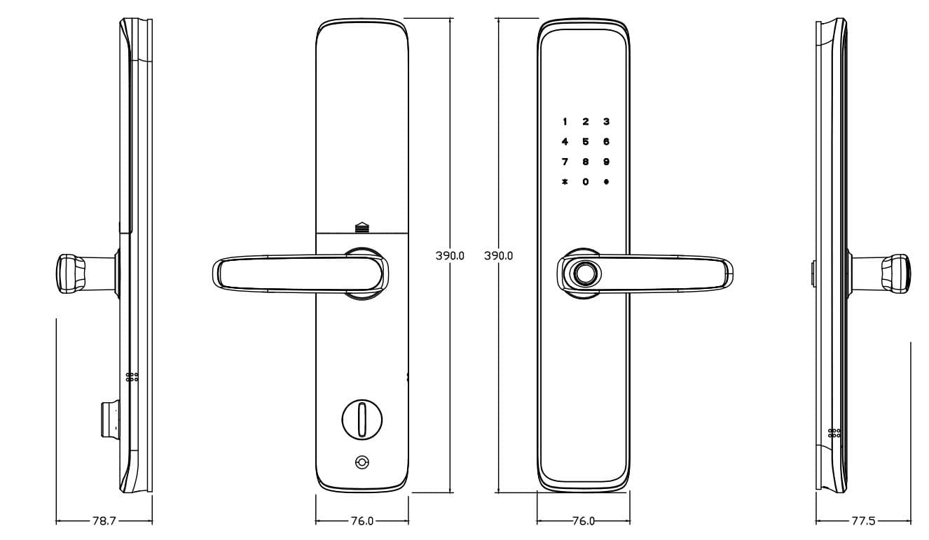 Bản vẽ kỹ thuật khóa cửa điện tử với hệ thống TUYA Karat EAE-09-412-55