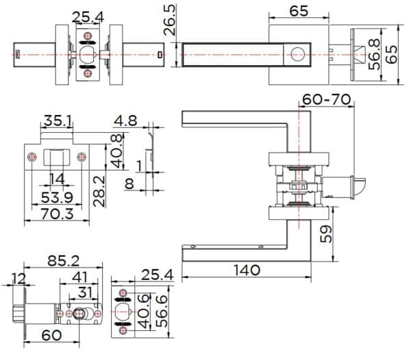 Bản vẽ kỹ thuật bộ tay nắm cửa điện tử Esther Karat EAE-01-114-55