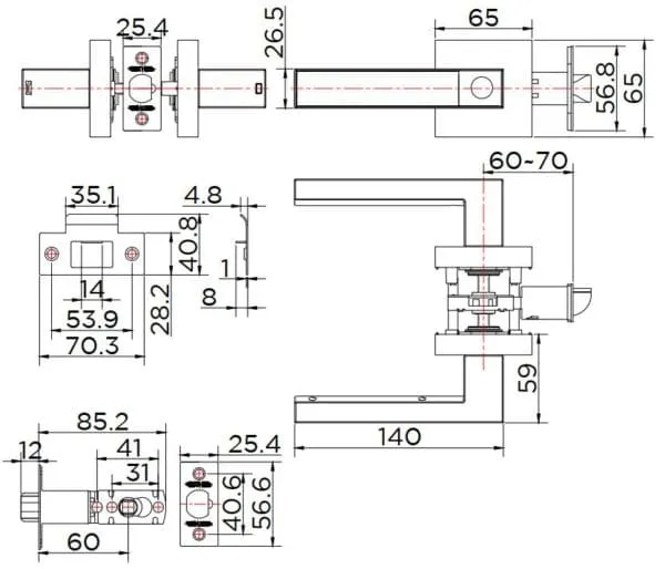Bản vẽ kỹ thuật bộ tay nắm cửa điện tử Esther Karat EAE-01-114-55