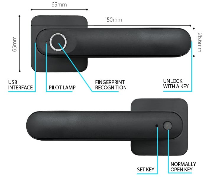 Bản vẽ kỹ thuật bộ tay nắm cửa điện tử Esther Karat EAE-03-110-55