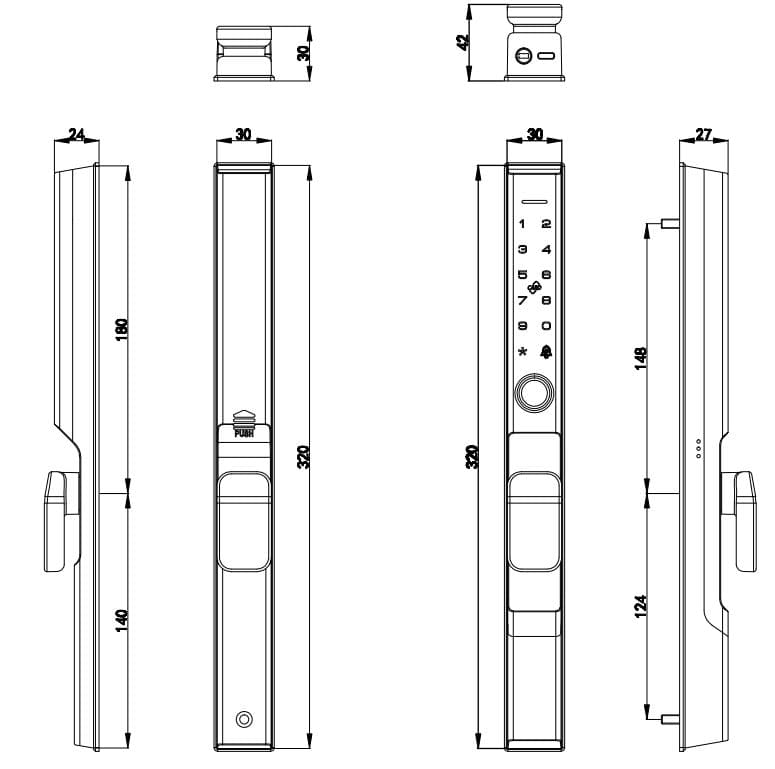 Bản vẽ kỹ thuật khóa cửa điện tử với hệ thống TUYA Karat EAE-08-332-55