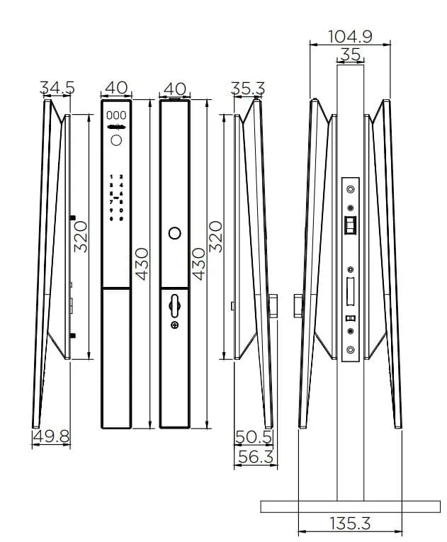 Bản vẽ kỹ thuật khóa cửa điện tử với hệ thống TUYA Karat EAE-10-512F-55