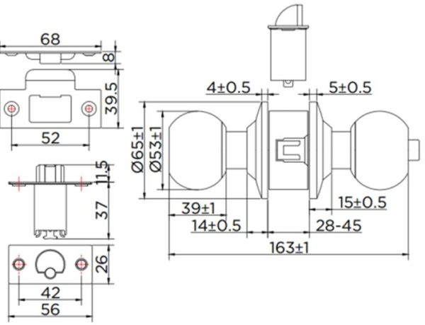 Bản vẽ kỹ thuật khoá cửa tay nắm Esther Karat EAL-01-111-63