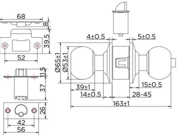 Bản vẽ kỹ thuật khoá cửa tay nắm Esther Karat EAL-01-111-63