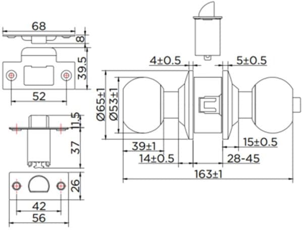 Bản vẽ kỹ thuật Khoá cửa tay nắm Esther Karat EAL-01-121-63