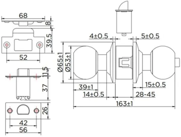 Bản vẽ kỹ thuật Khoá cửa tay nắm Esther Karat EAL-01-121-63