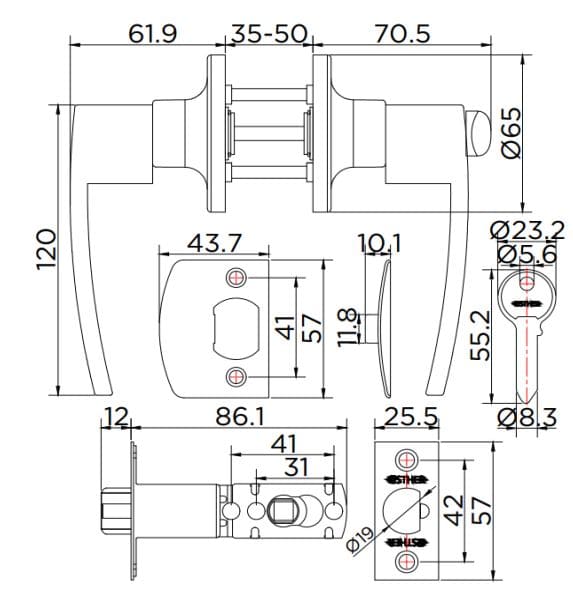 Bản vẽ kỹ thuật khoá cửa tay nắm Esther Karat EAL-01-157-63