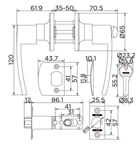 Bản vẽ kỹ thuật khoá cửa tay nắm Esther Karat EAL-01-157-63
