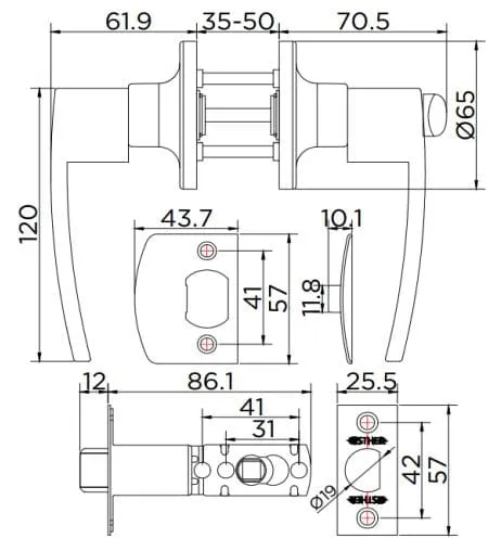Bản vẽ kỹ thuật khoá cửa tay nắm Esther Karat EAL-01-167-63