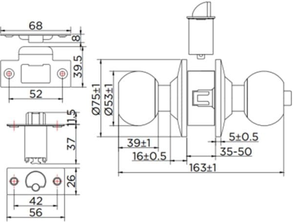 Bản vẽ kỹ thuật khoá cửa tay nắm Esther Karat EAL-02-111-63