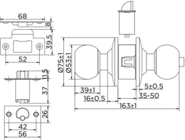 Bản vẽ kỹ thuật khoá cửa tay nắm Esther Karat EAL-02-111-63