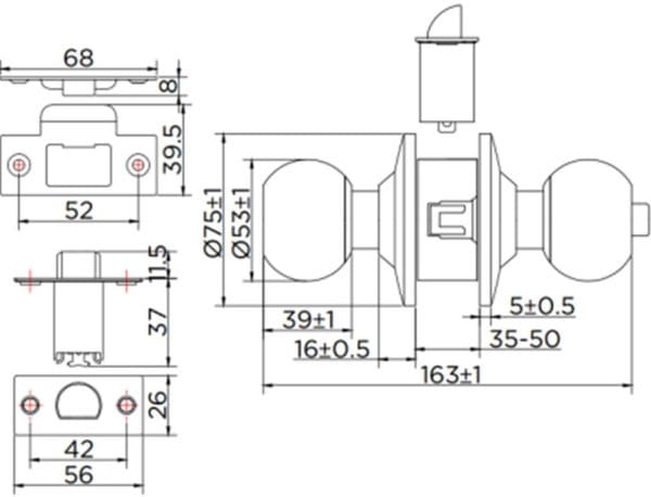 Bản vẽ kỹ thuật khoá cửa tay nắm Esther Karat EAL-02-121-63