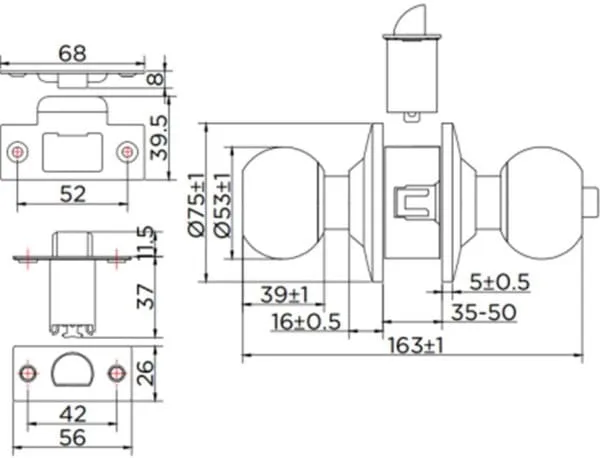Bản vẽ kỹ thuật khoá cửa tay nắm Esther Karat EAL-02-121-63