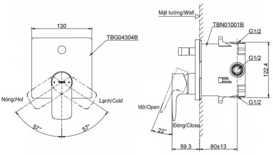 Van Điều Chỉnh Nóng Lạnh TOTO TBG04304BA#BFG/TBN01001B