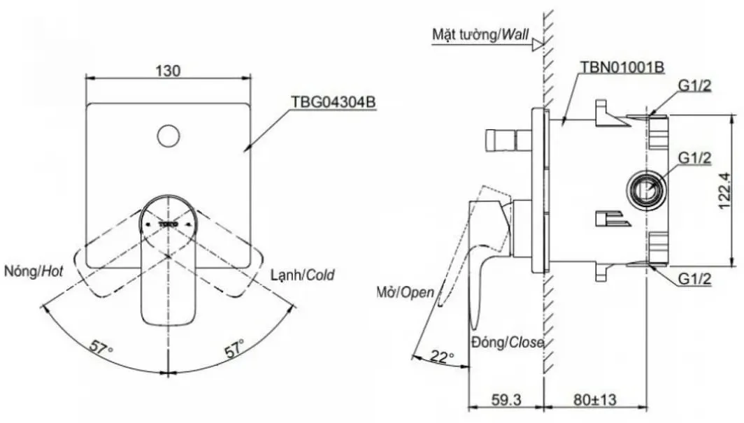 Van Điều Chỉnh Nóng Lạnh TOTO TBG04304BA#BFG/TBN01001B