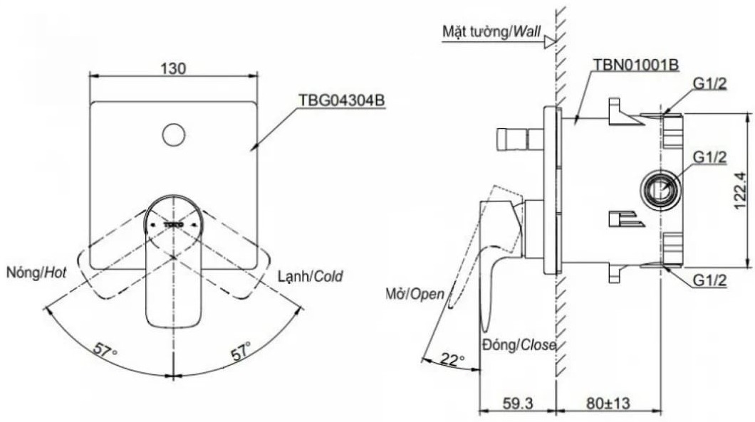 Van Điều Chỉnh Nóng Lạnh TOTO TBG04304BB#MBL/TBN01001B