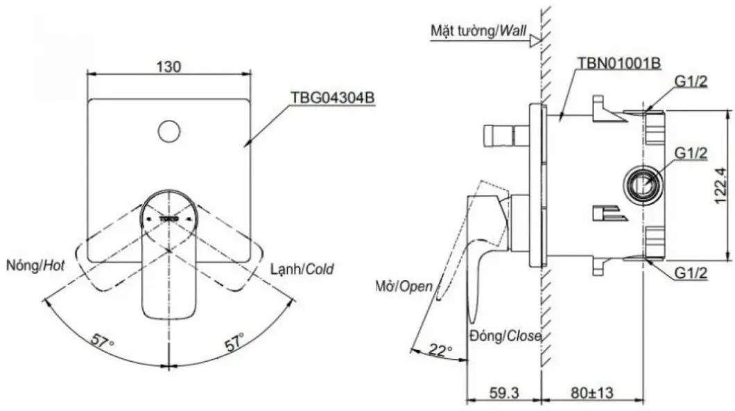 Van Điều Chỉnh Nóng Lạnh TOTO TBG04304BB#MBL/TBN01001B