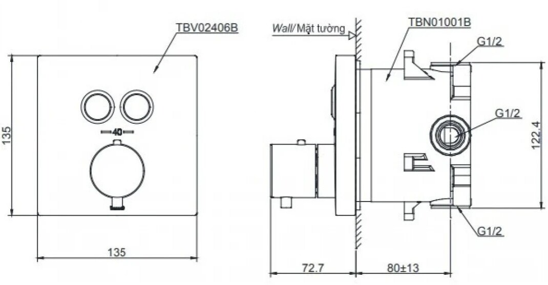 Van Điều Chỉnh Nóng Lạnh TOTO TBV02406B#BFG/TBN01001B