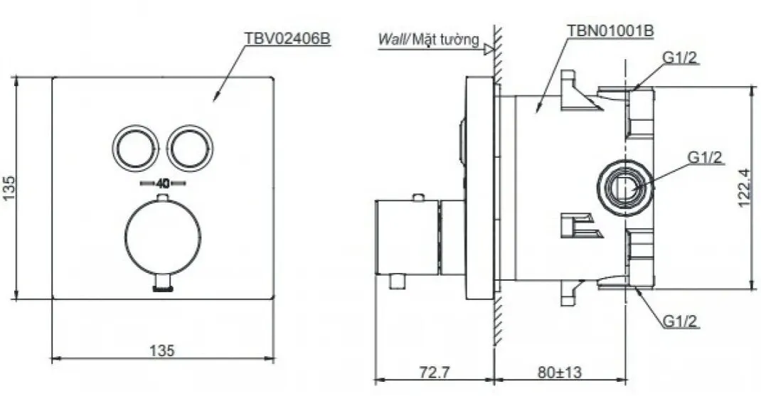 Van Điều Chỉnh Nóng Lạnh TOTO TBV02406B#BFG/TBN01001B