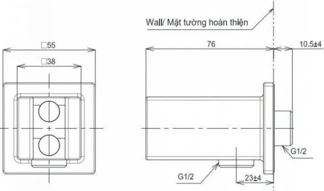 Bản vẽ kỹ thuật gác sen kèm cút nối tường TOTO TBW08010A#BFG
