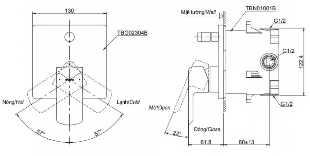 Van Điều Chỉnh Nóng Lạnh TOTO TBG02304BA#BGP/TBN01001B