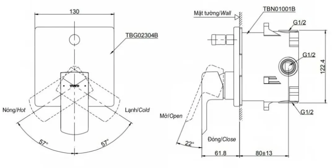 Van Điều Chỉnh Nóng Lạnh TOTO TBG02304BA#BGP/TBN01001B