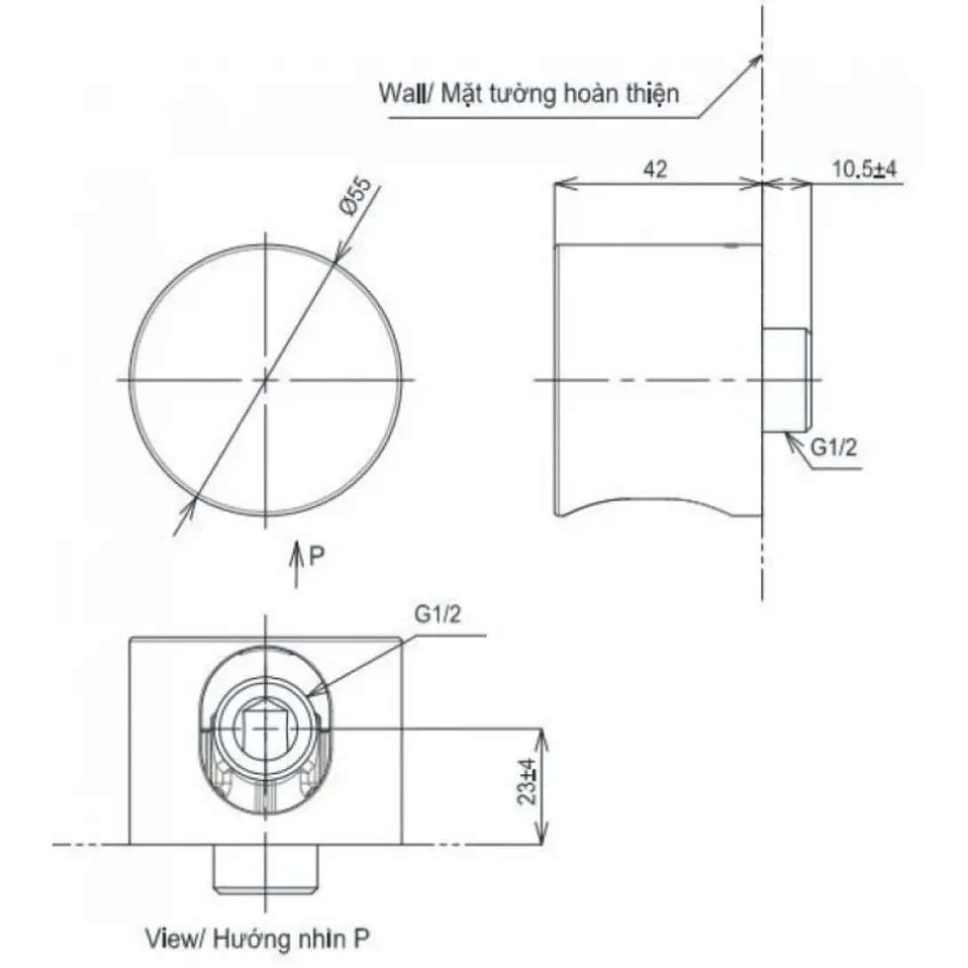Bản vẽ kỹ thuật gác sen kèm cút nối tường TOTO TBW07021A#BRG