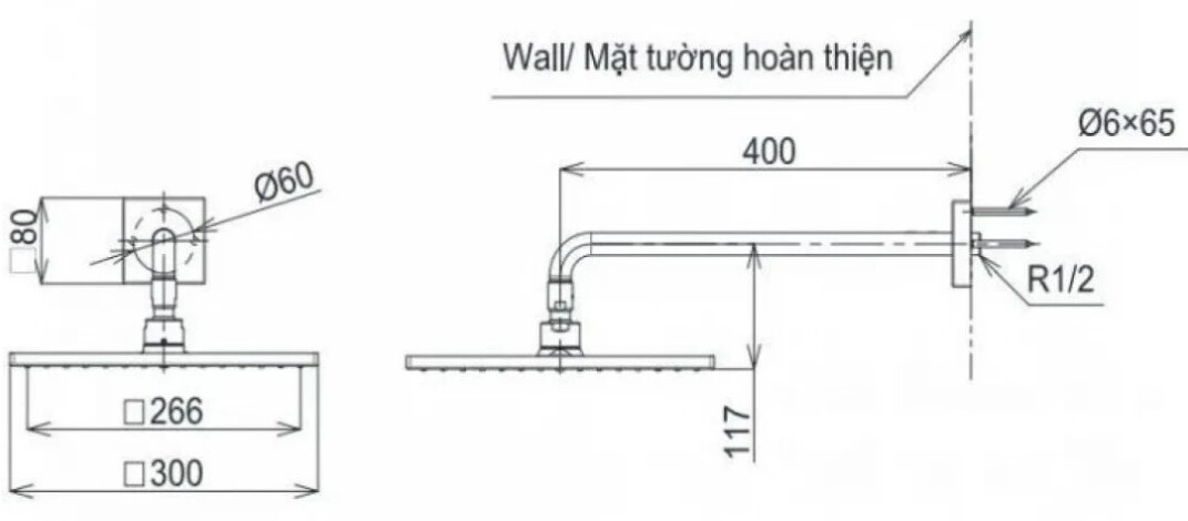 Bát Sen Vuông Gắn Tường Màu Xám TOTO TBW08003A#BGP