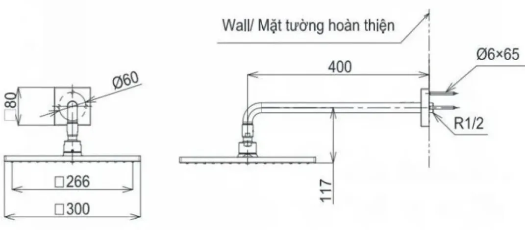 Bát Sen Vuông Gắn Tường Màu Xám TOTO TBW08003A#BGP
