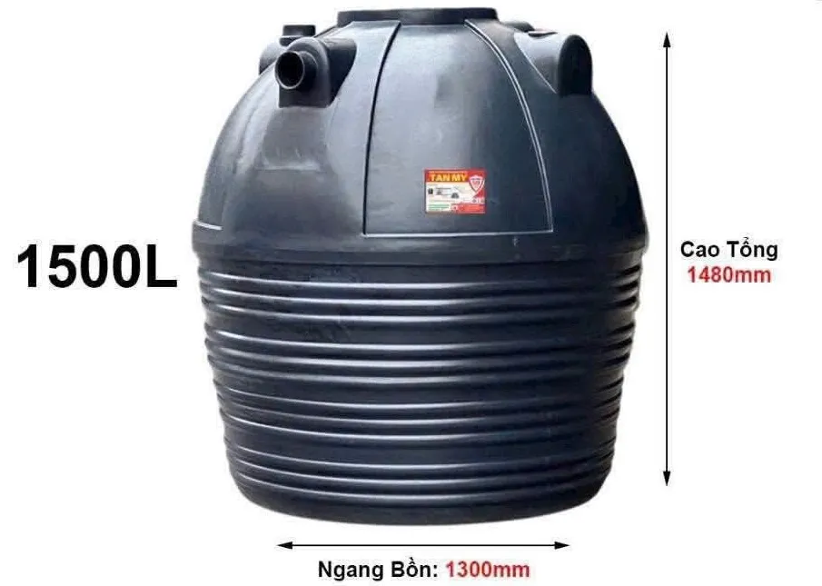 Thông số bể phốt tự hoại Tân Mỹ 1500l đứng