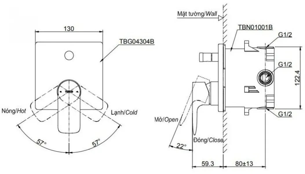 Van Điều Chỉnh Nóng Lạnh Màu Vàng Pháp TOTO TBG04304BA#BFG