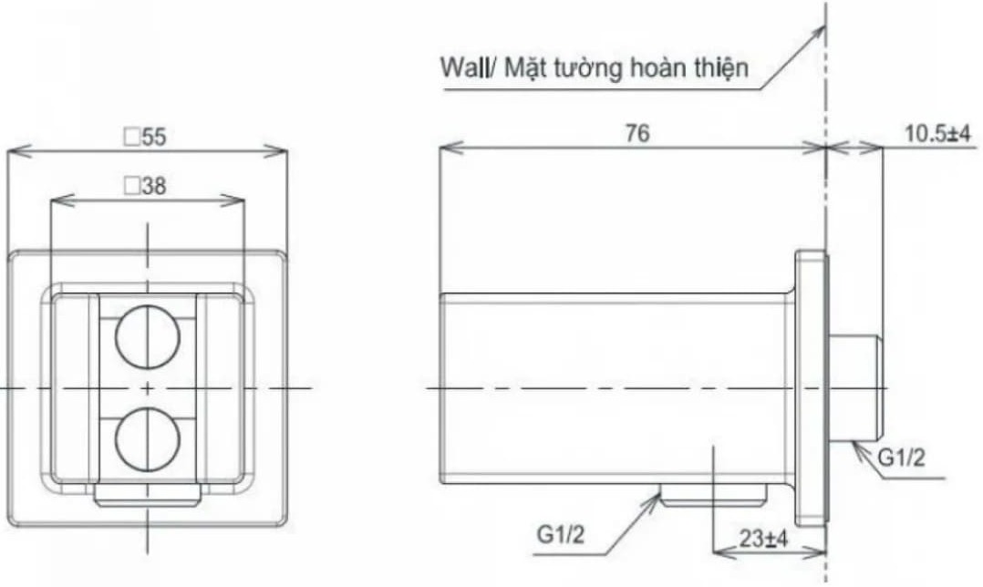 Bản vẽ kỹ thuật gác sen kèm cút nối tường TOTO TBW08010A#BGP