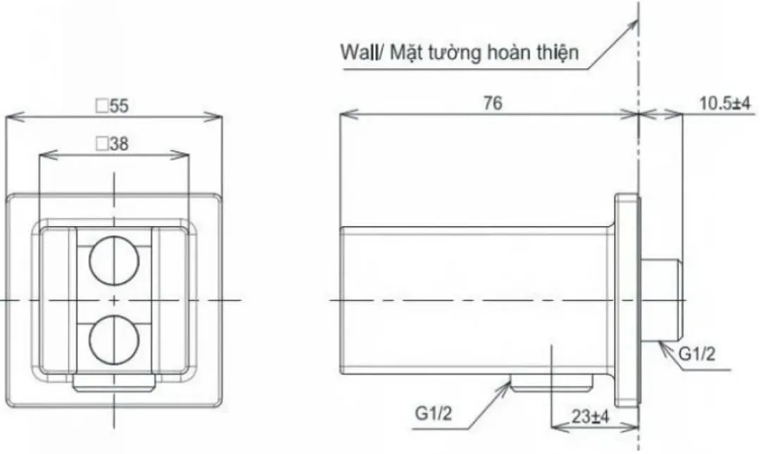 Bản vẽ kỹ thuật gác sen kèm cút nối tường TOTO TBW08010A#BGP