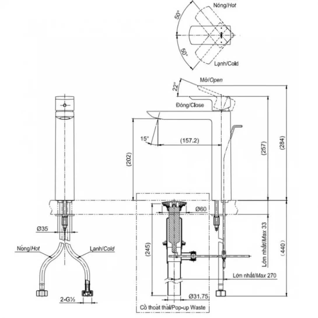 Vòi Lavabo nóng lạnh cổ cao TOTO TLG02307B#BFG