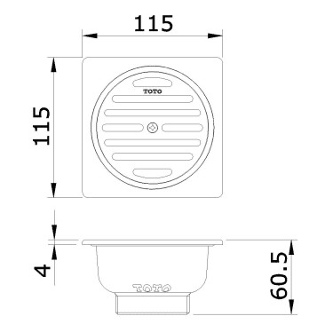 Phểu Thoát Sàn Màu Vàng Pháp Mờ 115x115mm Ø60 TOTO TX1DB#BFG