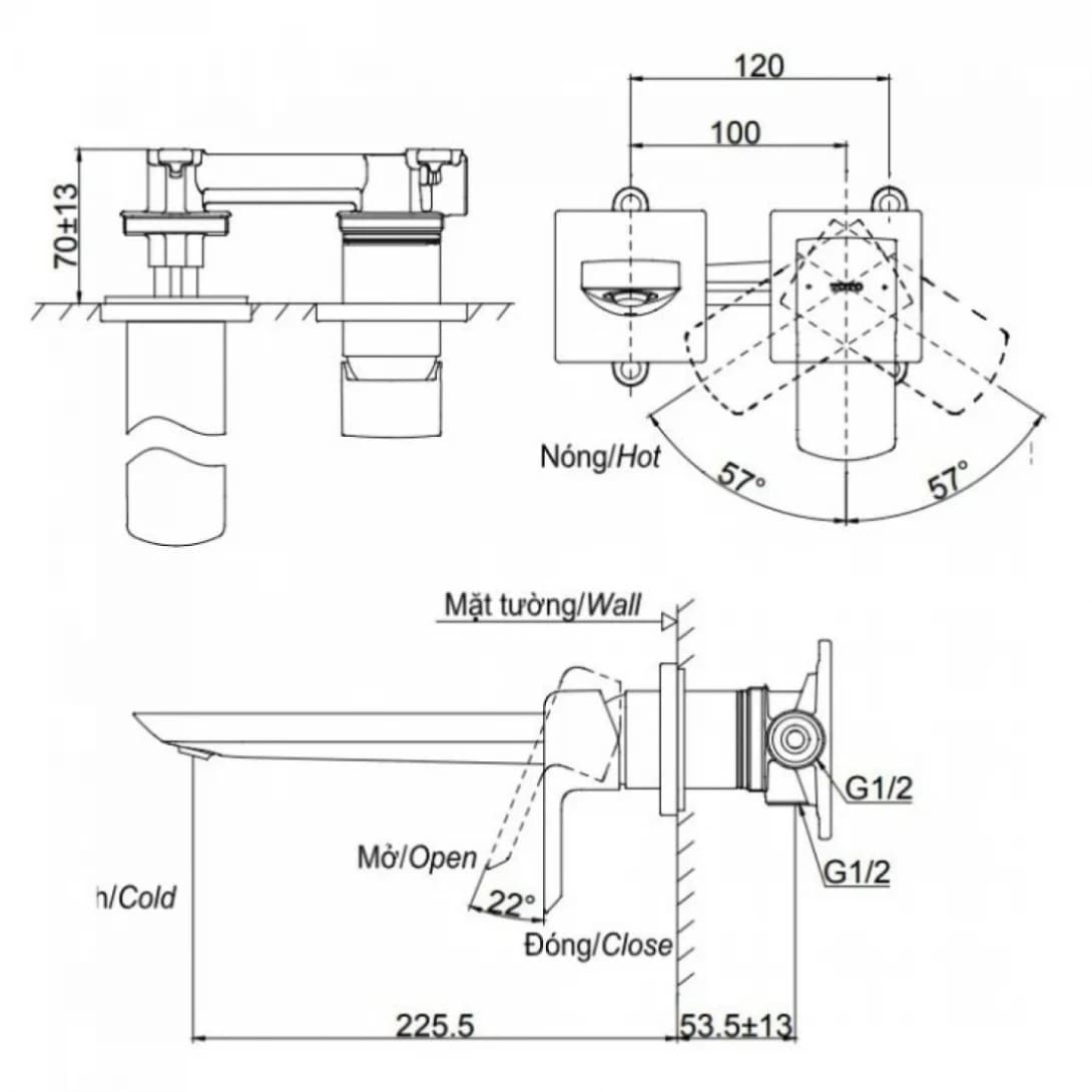 Vòi Lavabo nóng lạnh gắn tường TOTO TLG02311BB#BGP
