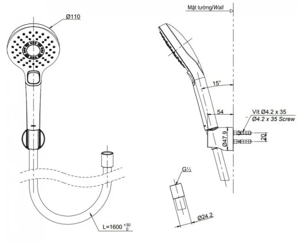 Bản vẽ kỹ thuật bát sen massage 3 chế độ màu đen TOTO TBW01010A#MBL 
