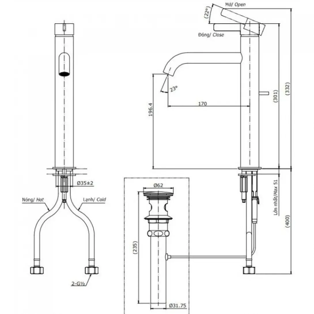 Vòi Lavabo nóng lạnh cổ cao màu đen mờ TOTO TLG11305B#MBL