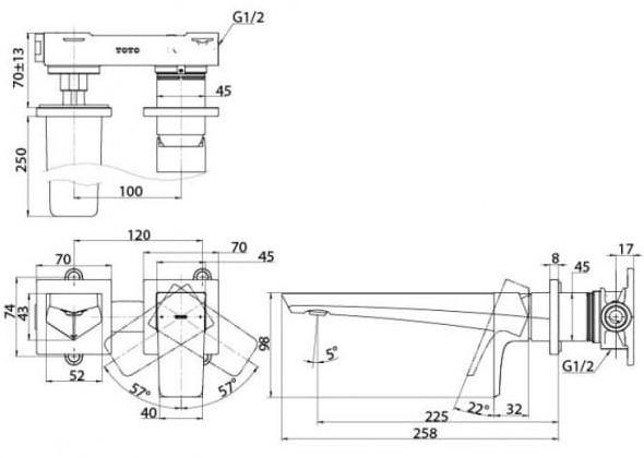 Vòi Lavabo nóng lạnh gắn tường màu đen TOTO TLG07308BB