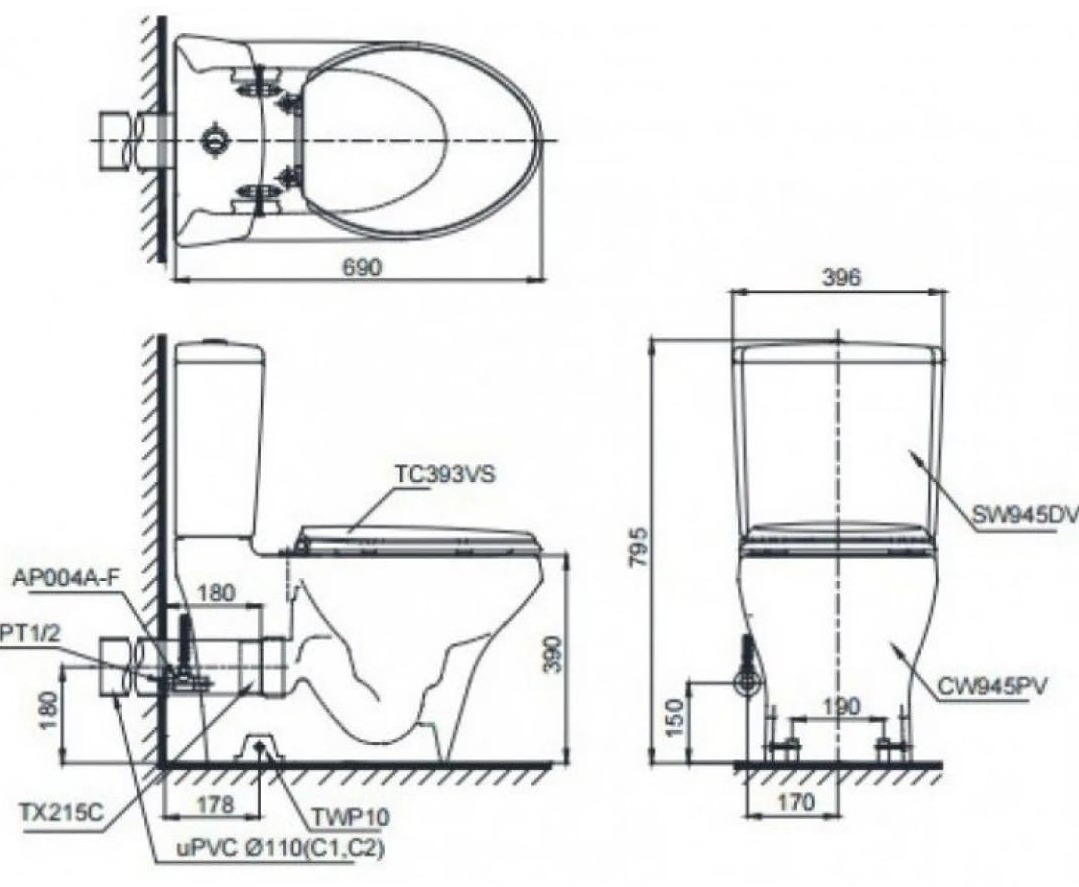 Bồn cầu 2 khối TOTO CS945PDW18#XW nắp rửa Washlet TCF23710AAA 