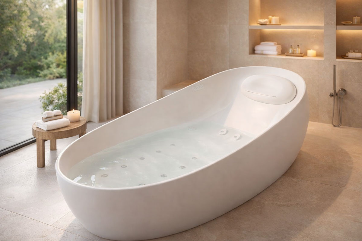 Bồn tắm massage TOTO cao cấp trong phòng tắm lớn