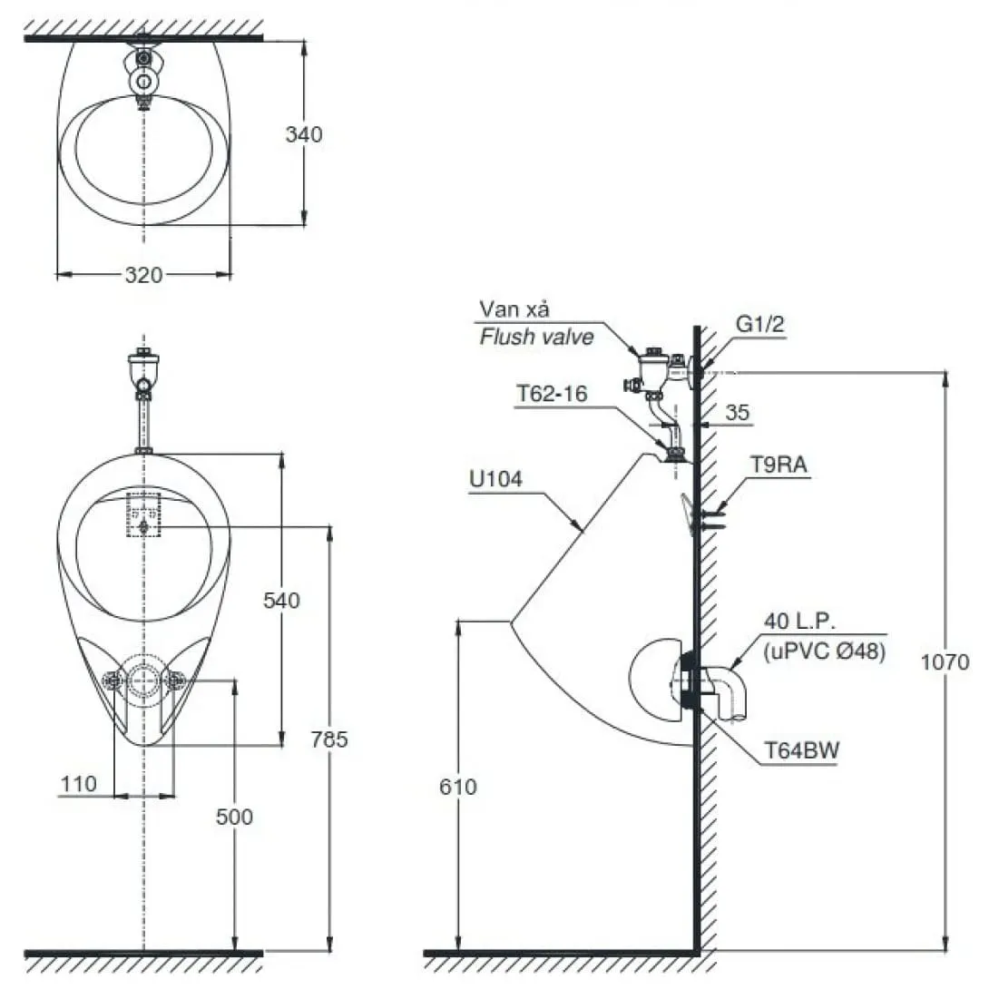 Bồn Tiểu Nam Treo Tường TOTO U104W/F#W (U104W-F)