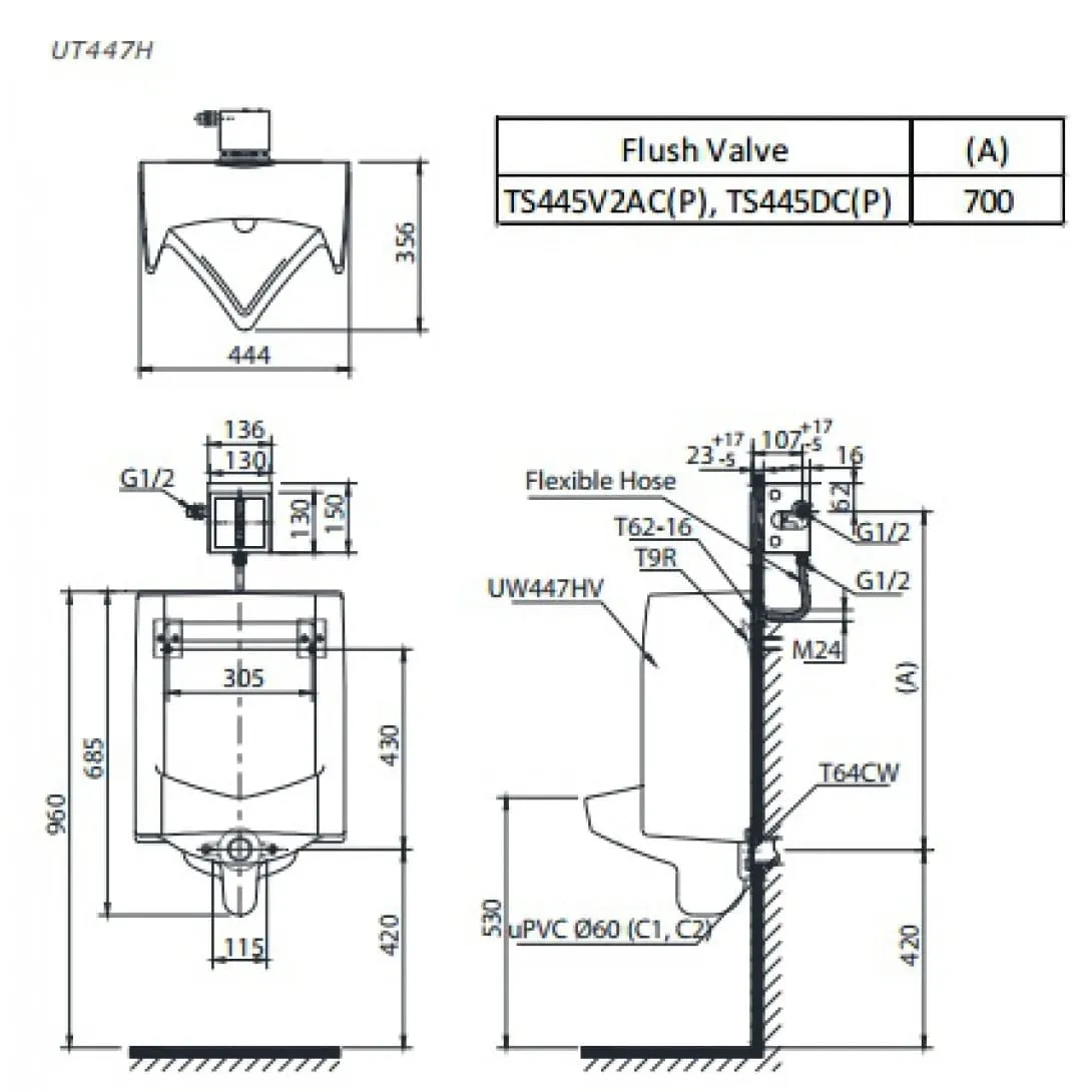 Bồn Tiểu Nam Treo Tường TOTO UT447HR#W